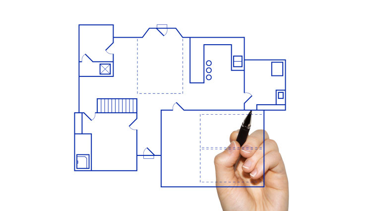 Hand drawing room layout with pen