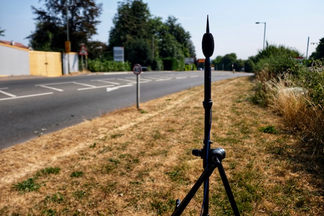 Environmental noise survey equipment set up to undertake a BS8233 noise survey